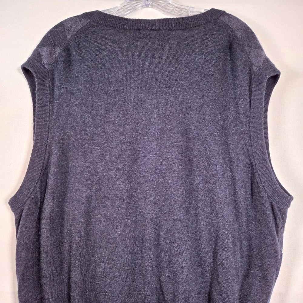 Mens XL Argyle Button Front Sweater Vest Navy Cotton Wool Blend Preppy Academia